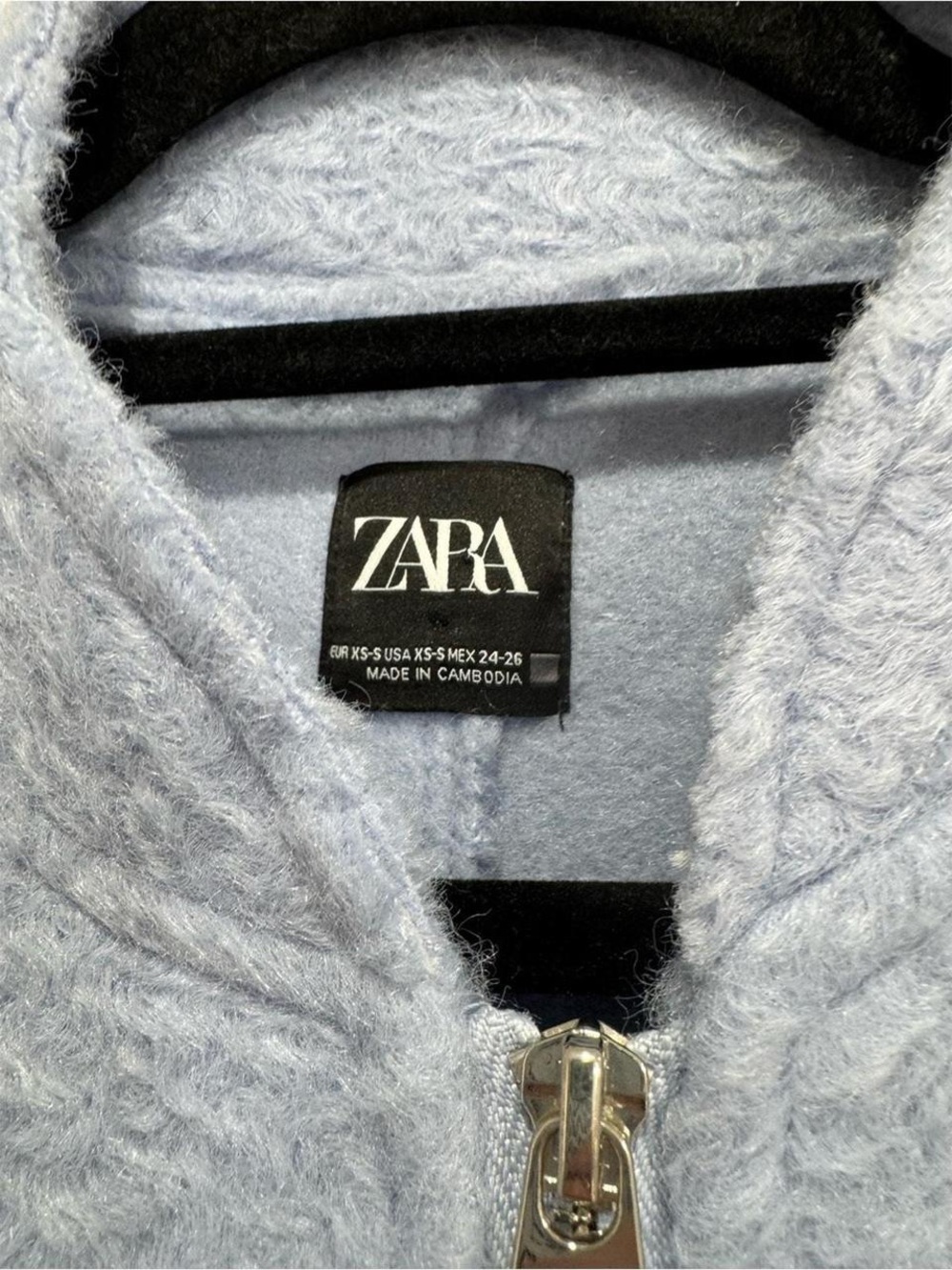 Zara Pale Blue oversized Teddy Zip bomber Jacket small - Picture 9 of 9